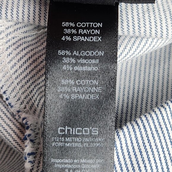 Chicos Pants Womens 3 Blue XL Pinstripe Stretch Crop Capri Pull On So Slimming - Picture 13 of 14